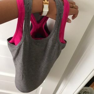 grey lululemon tank top-pink built in sport bra